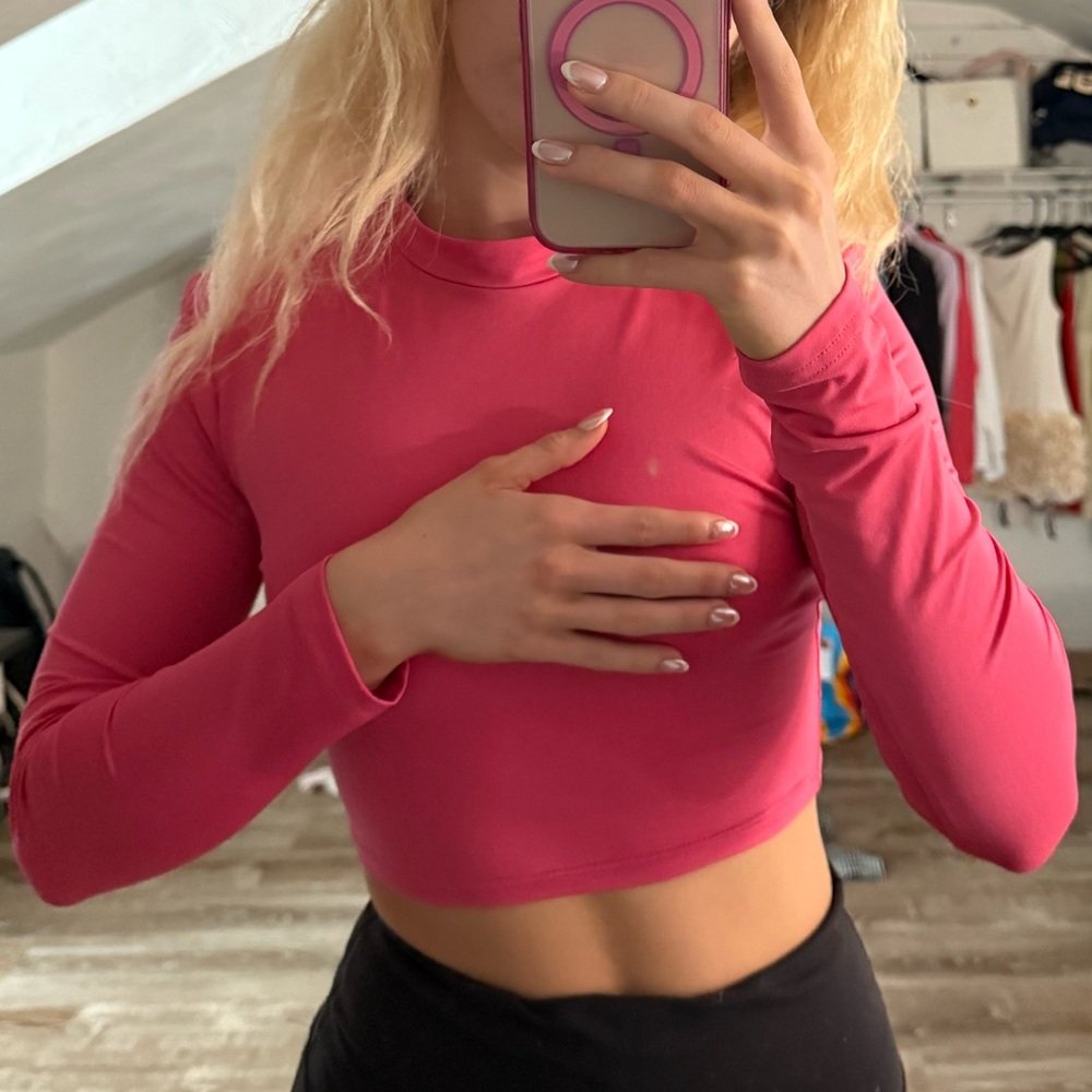 Pink Long Sleeve Crop Top